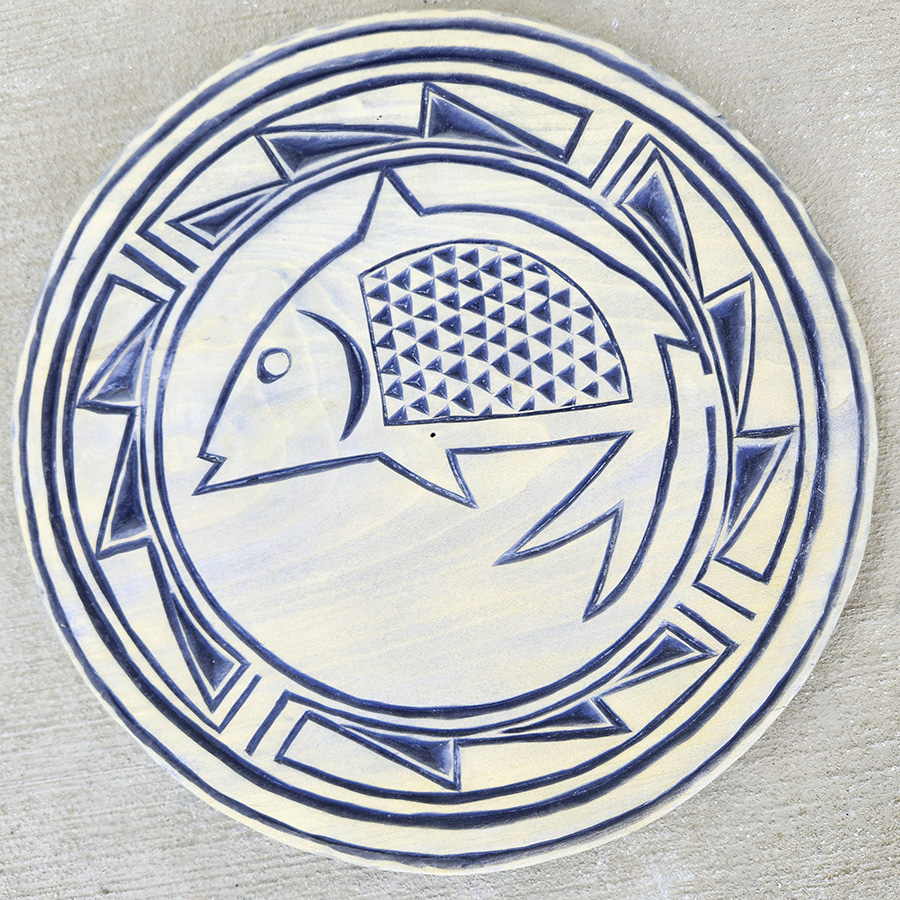 Hand carved plate: Mimbres Fish
